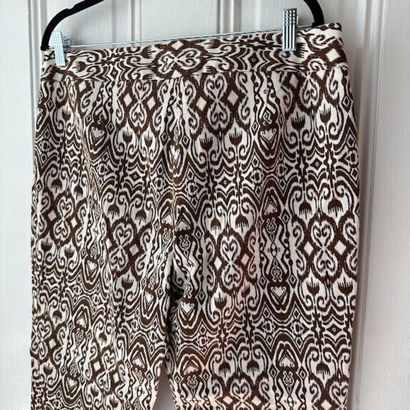 Dress Barn Jones Studio Pants Womens 14 White Brown Jacquard Boho Ikat NWT - Picture 8 of 11
